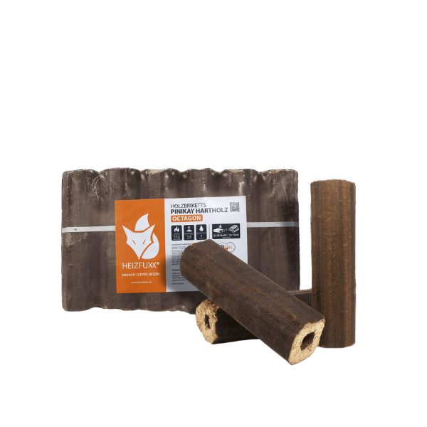 Heizfuxx PiniKay Octagon Hartholzbriketts – 960 kg Palette (96 x 10 kg) Hochverdichtete Premium Holzbriketts für Kamin & Ofen
