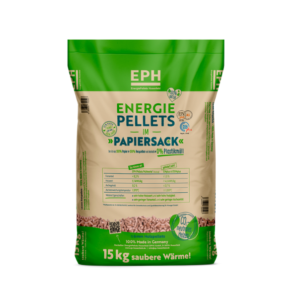EPH Holzpellets ENplus A1 – 975 kg Palette (65 x 15 kg Papiersäcke) Premium Holzpellets