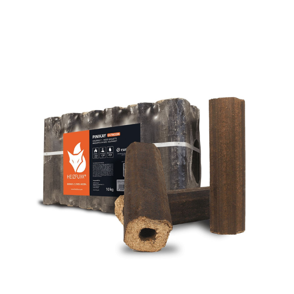 Heizfuxx PiniKay Quadro Hartholzbriketts – 960 kg Palette (96 x 10 kg) Hochverdichtete Vierkant Holzbriketts für Kamin & Ofen