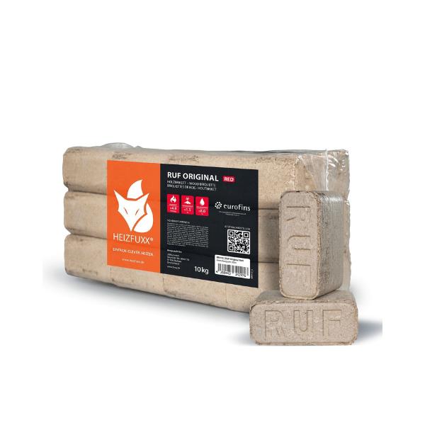 Heizfuxx RUF Original Red Hartholzbriketts – 960 kg Palette (96 x 10 kg) Hochverdichtete RUF Holzbriketts für Kamin & Ofen