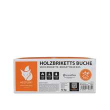 Laden Sie das Bild in den Galerie-Viewer, Heizfuxx Nestro Hartholzbriketts M – 972 kg Palette (81 x 12 kg Kartons) Premium Holzbriketts für Kamin &amp; Ofen