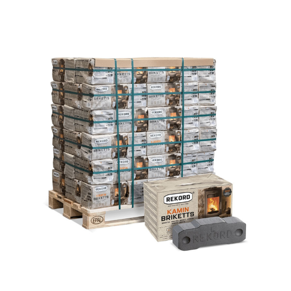 Rekord Braunkohlebriketts – 900 kg Palette (90 x 10 kg) Klassische Kamin- & Ofenbriketts