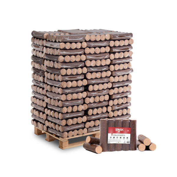 Spark Hartholzbriketts Buche Rund – 960 kg Palette (96 x 10 kg) Premium Holzbriketts für Kamin & Ofen